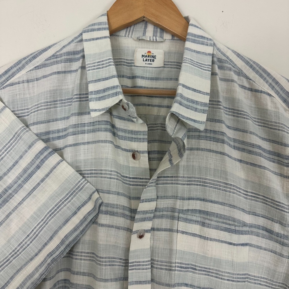Marine Layer Shirt Blue Striped Cotton Short Sleeve Casual Button Up Mens XL